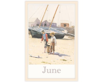 June Classic Art Print 11x17 | Sailboat Children Fishing | Month Wall Art | No Frame | Collect all 12