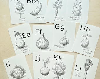 Locally Grown Baby Shower ABC Coloring Alphabet Set, Baby Shower Activity Game, Farmers Market Theme, Recommend Colored Pencils not included