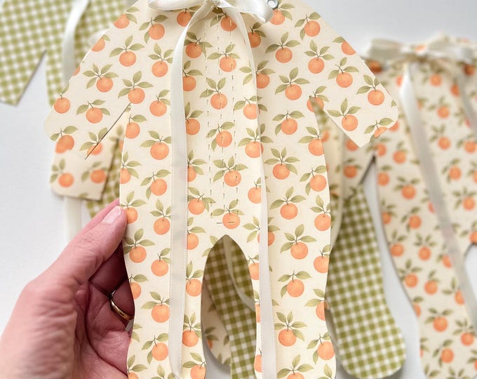 Little Cutie Baby Shower Decorations, Elegant Orange Pajamas Banner with Bows, Gender Neutral Shower Garland,  Adjustable Length