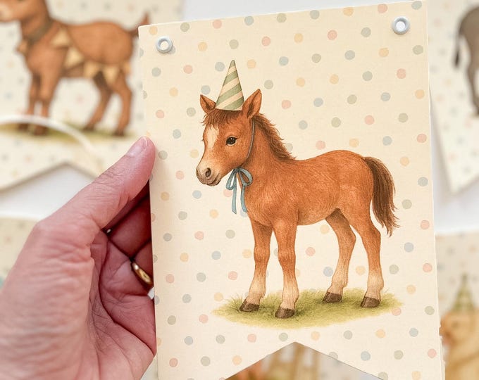 Farm Animal First Birthday Banner, Farm Party Decorations, Boy or Girl First Birthday Decorations for Fireplace Mantle or Above Cake Table