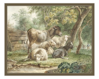 8x10 Vintage Donkey and Sheep Nursery Art