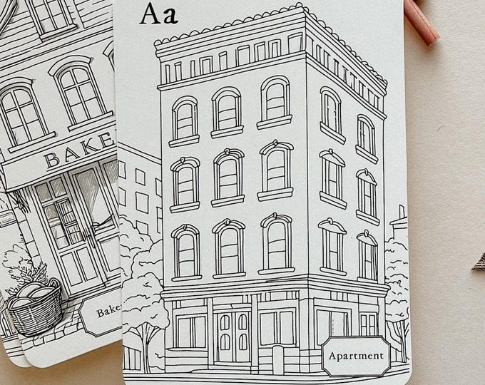 Baby Shower ABC Coloring Alphabet Set, Baby Shower Activity Game (city life)