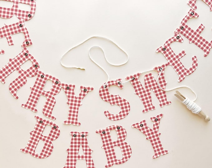 Berry Sweet Red Gingham Baby Shower Banner, Berry Sweet Baby Garland, Vintage Farmhouse Style