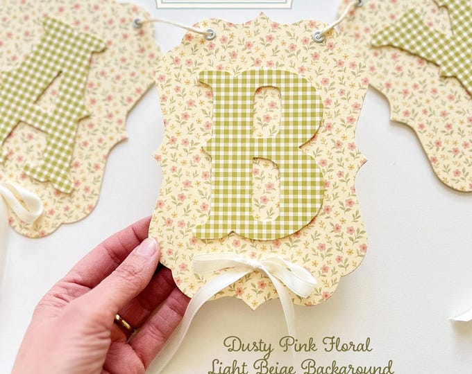 Custom Baby Shower Banner, Vintage Pink & Beige, Green Gingham, First Birthday ONE Banner, High Chair Banner, Personalized Welcome Baby