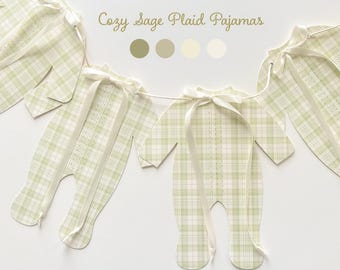 Sage Green Plaid Baby Shower Decoration, Gender Neutral Baby Shower Banner, Adjustable Length Garland, Mantel Decor