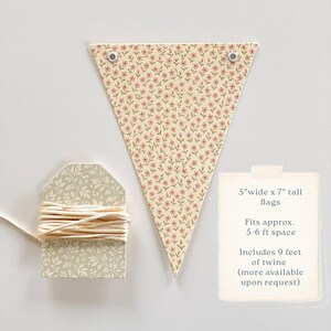 Bunting Banner Sage Green Gingham and Blush Pink Ditsy Flowers, Super Heavy Card Stock, Baby Shower, 5x7" Adjustable Flags image 5