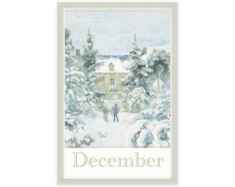 December Classic Art Print 11x17 | Peaceful Snow Scene, House | Month Wall Art | No Frame | Collect all 12