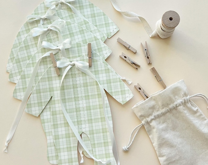 Cottage Plaid Sage Green Baby Shower Banner, Vintage Style Plaid Baby Clothesline Decor, Gender Neutral Shower, Adjustable, Keepsake