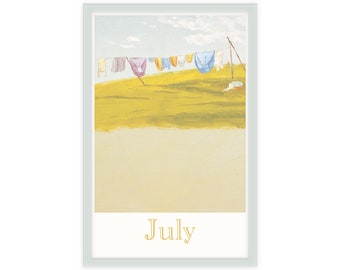 July Classic Art Print 11x17 | Peaceful Laundry on the Clothesline | Month Wall Art | No Frame | Collect all 12