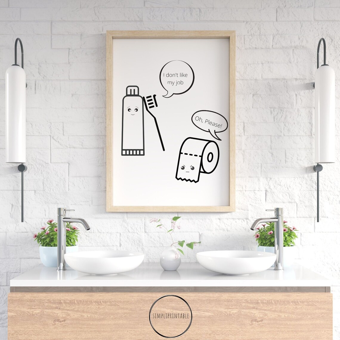 Bathroom Funny Wall Art Toothbrush & Toilet Paper Bathroom Etsy