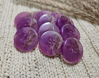 Boutons pampa mauve, Boutons en résine mauve, Boutons mauve avec plante pampa