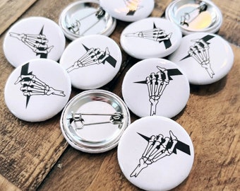 Skeleton Hand Lightning Bolt Button Pin