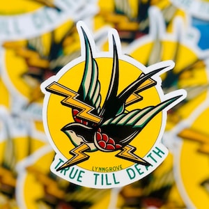 Sparrow True to Death Sticker - Weatherproof Vinyl , LINEMAN Hard Hat Sticker , Blue Collar Stickers