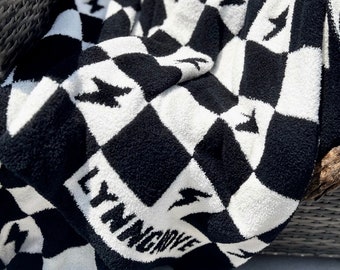Lightning Bolt Checkered Knit Blanket