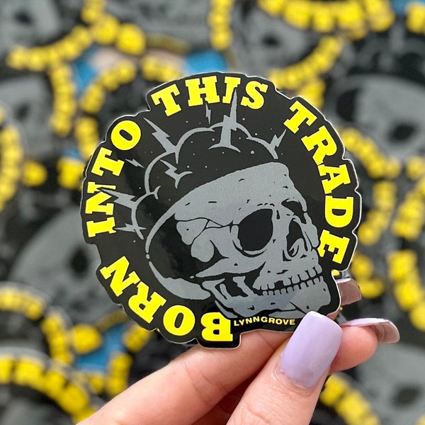 Born into this Trade Skull Sticker - Weatherproof Vinyl | LINEMAN Hard Hat Sticker | Blue Collar Stickers