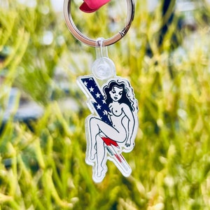 Pin Up USA Acrylic Keychain - Blue Collar Keychain - Journeyman LINEMAN  | Blue Collar