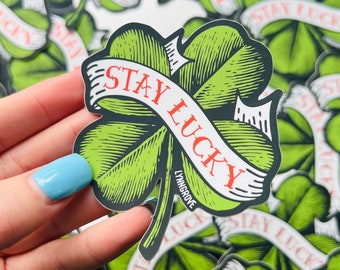 STAY LUCKY HardHat Sticker - Weatherproof Vinyl | LINEMAN Hard Hat Sticker | Blue Collar Stickers l lucky charm sticker