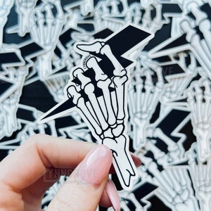 Skeleton Hand Lightning Bolt Sticker - Weatherproof Vinyl | lineman sticker Hard Hat Sticker | Blue Collar Stickers