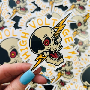 High Voltage Skull Sticker - LINEMAN Hard Hat Sticker , Blue Collar Stickers