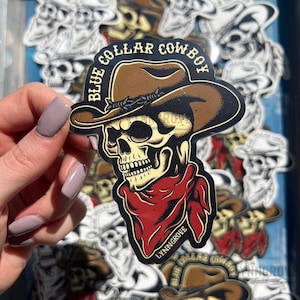 Blue Collar Cowboy Sticker - lineman sticker , Hard Hat Sticker , Blue Collar Stickers