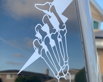 Skeleton Hand Lightning Bolt Vinyl Cut Out Sticker - Weatherproof Vinyl | lineman sticker | Car Decal | Blue Collar Stickers