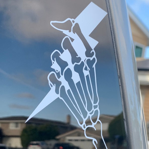 Skeleton Hand Lightning Bolt Vinyl Cut Out Sticker - Weatherproof Vinyl | lineman sticker | Car Decal | Blue Collar Stickers