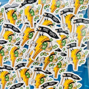Make Money Cartoon Bolt Sticker - lineman sticker Hard Hat Sticker | Blue Collar Stickers