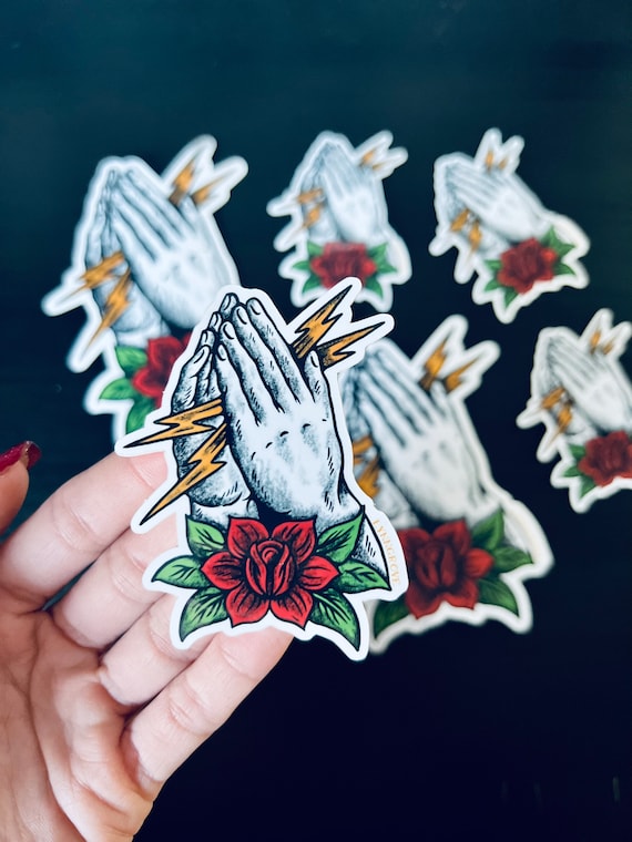 PRAY HANDS Lightning Bolt Sticker - Lineman Sticker, Hard Hat