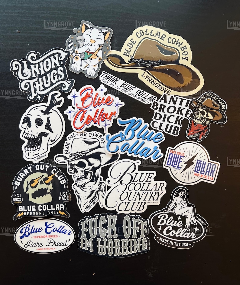 Blue Collar Sticker BUNDLE Pack - LINEMAN stickers , Hard Hat , YETI , Blue Collar Stickers Opt.#2 - 16 Stickers