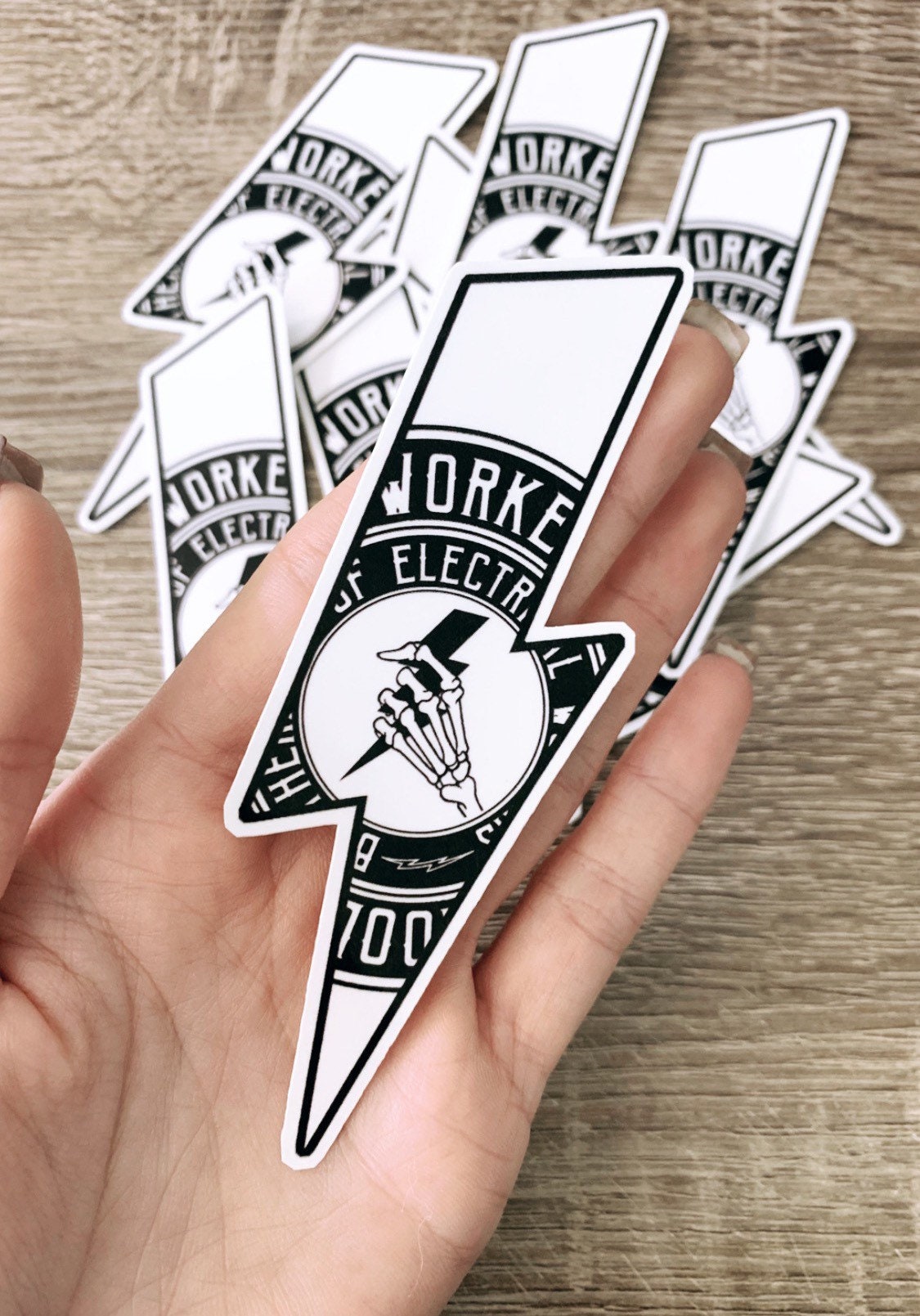 Skelly hand Electrical Workers lightning bolt sticker Etsy