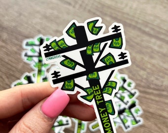 Money Tree Pole Sticker - Weatherproof Vinyl | lineman sticker Hard Hat Sticker | Blue Collar Stickers