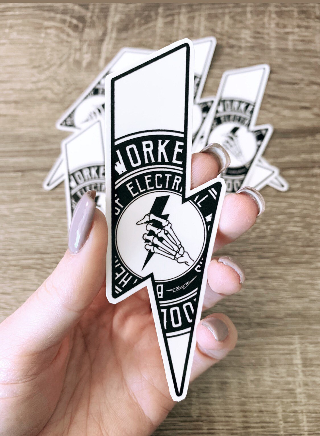 Skelly hand Electrical Workers lightning bolt sticker Etsy