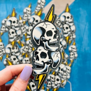 Stacked Skulls Lightning Bolt Sticker - LINEMAN sticker Hard Hat Sticker | Blue Collar Stickers