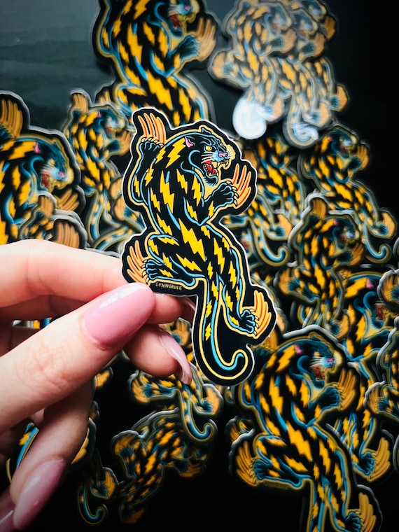 Traditional Panther Sticker  - Traditional Tattoo, lineman sticker Hard Hat Sticker, Blue Collar Stickers, lightning bolt