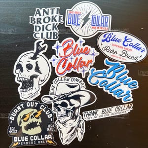 Blue Collar Sticker BUNDLE Pack - LINEMAN stickers , Hard Hat , YETI , Blue Collar Stickers Opt.#1 - 9 Stickers
