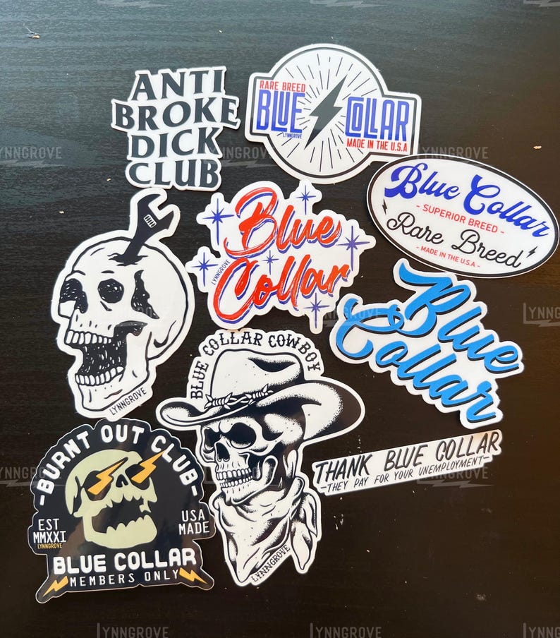 Blue Collar Sticker BUNDLE Pack - LINEMAN stickers , Hard Hat , YETI , Blue Collar Stickers Opt.#1 - 9 Stickers