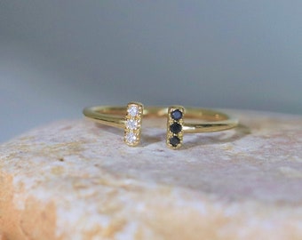 Black & White Open Diamond Ring in 14K Solid Gold / Stacking Ring / Dainty Ring / Bridal Gift / Open Diamond Ring /Miur Art Jewelry