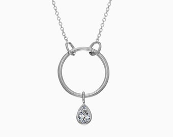 Dangling Diamond Pear Necklace, 14K Gold, Bezel Set Diamond, Chain Choker Diamond, Pear Natural Diamond, By Miur Art Jewelry