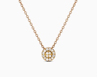 Charm Diamond Necklace Round Shape in 14K Solid Gold 1/10 CTW Diamond, Every Day Necklace, Best Gift for Birthday or Graduation