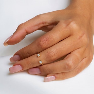 Open Diamond Ring Emerald Shape in 14K Solid Gold / 2 Emerald Diamonds / Open Band ring / Open Ring / Emerald Diamond / Dual Diamond Ring image 1