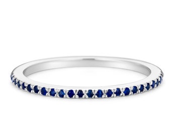 Half Eternity Sapphire Wedding Ring / Sapphire Wedding Band  /Gold Sapphire Band /Thin Sapphire Stacking Band / Real Sapphire Ring 1.4mm