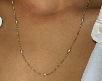Sparkle Chain Necklace, Trendy Minimal Diamond Necklace, in 14K Solid Gold, Natural Diamond, Wedding Jewelry, Diamond Necklace by MIUR ART