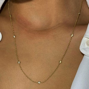 Sparkle Chain Necklace, Trendy Minimal Diamond Necklace, in 14K Solid Gold, Natural Diamond, Wedding Jewelry, Diamond Necklace by MIUR ART