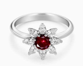 Ruby Engagement Ring & Pear Diamond / Natural Diamond / Sapphire Engagement Ring / Ruby Engagement Ring / Promise Ring / Miur Art