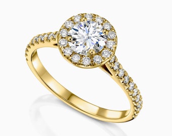 Engagement Ring Round Shape Diamond in 14K Gold 0.80CT Diamond / Wedding Ring / Natural Diamond /  Halo Diamond Ring