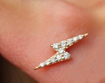 Flash Diamond Stud Earrings in 14K White Rose or Yellow Gold- Single Flash Diamond Earring or Pair Flash Earrings the Best Gift for Her
