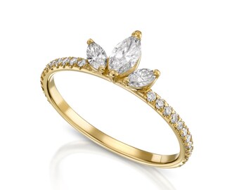 Marquise Diamond Crown Ring, Marquise Diamond Ring, Marquise Cut Engagement Ring, Marquise Engagement Ring,  Wedding Ring, Diamond Ring