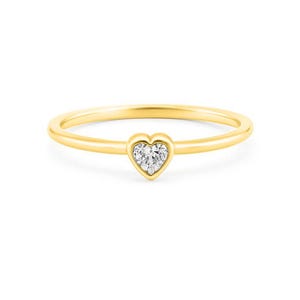 Diamond Ring Heart Shape Diamond in 14 White Rose or Yellow Gold / Solitaire Heart Ring Bezel Setting 1/5 CTW Natural Diamond, Romantic Gift