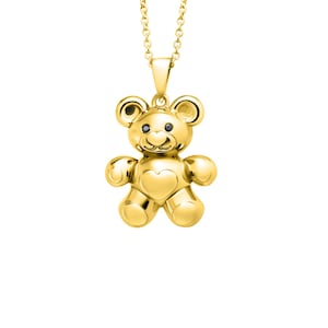 TEDDY BEAR NECKLACE, Teddy Bear pendant in 14K Real Gold, Puffed Teddy Bear, Teddy Bear Chain, Teddy Bear Chain, Gold Teddy Bear Pendant