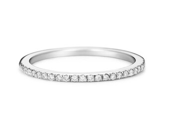 CHANNEL SET BAND / Diamond Half Eternity Ring / Micro Pave Thin Diamond Half Eternity Band in 14k Gold/ Diamond Eternity Wedding Band/